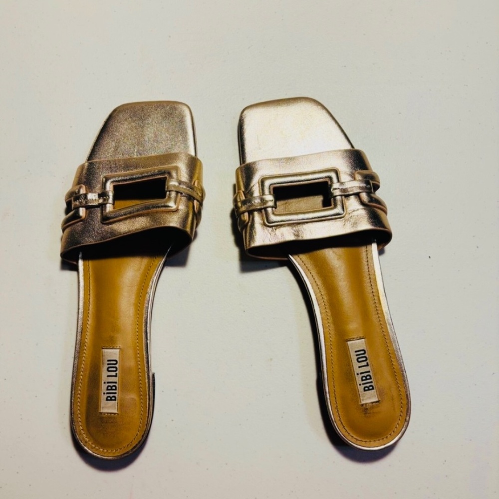 Women's Metallic Gold Slide Sandals